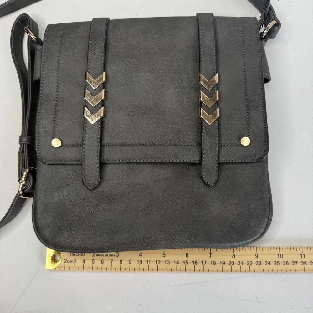 Alyssa Double Compartment Gray Large Crossbody Bag Gold Accents Adjustable Strap - Picture 6 of 15